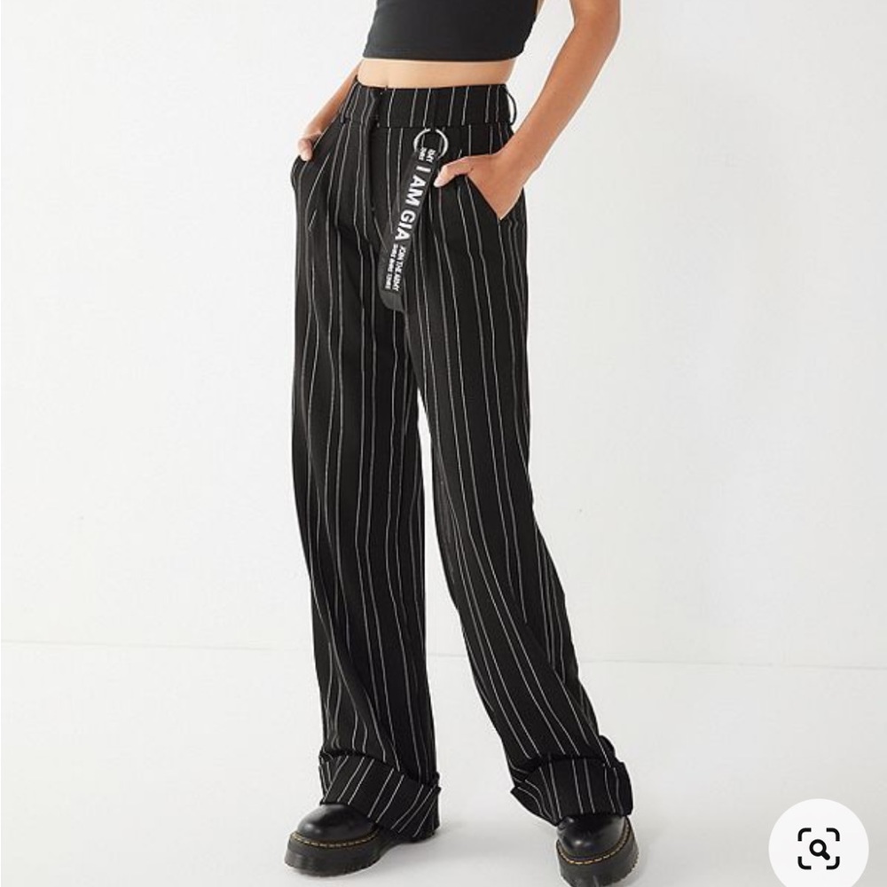 New I AM GIA Mira Pinstripe Pant In Black XS